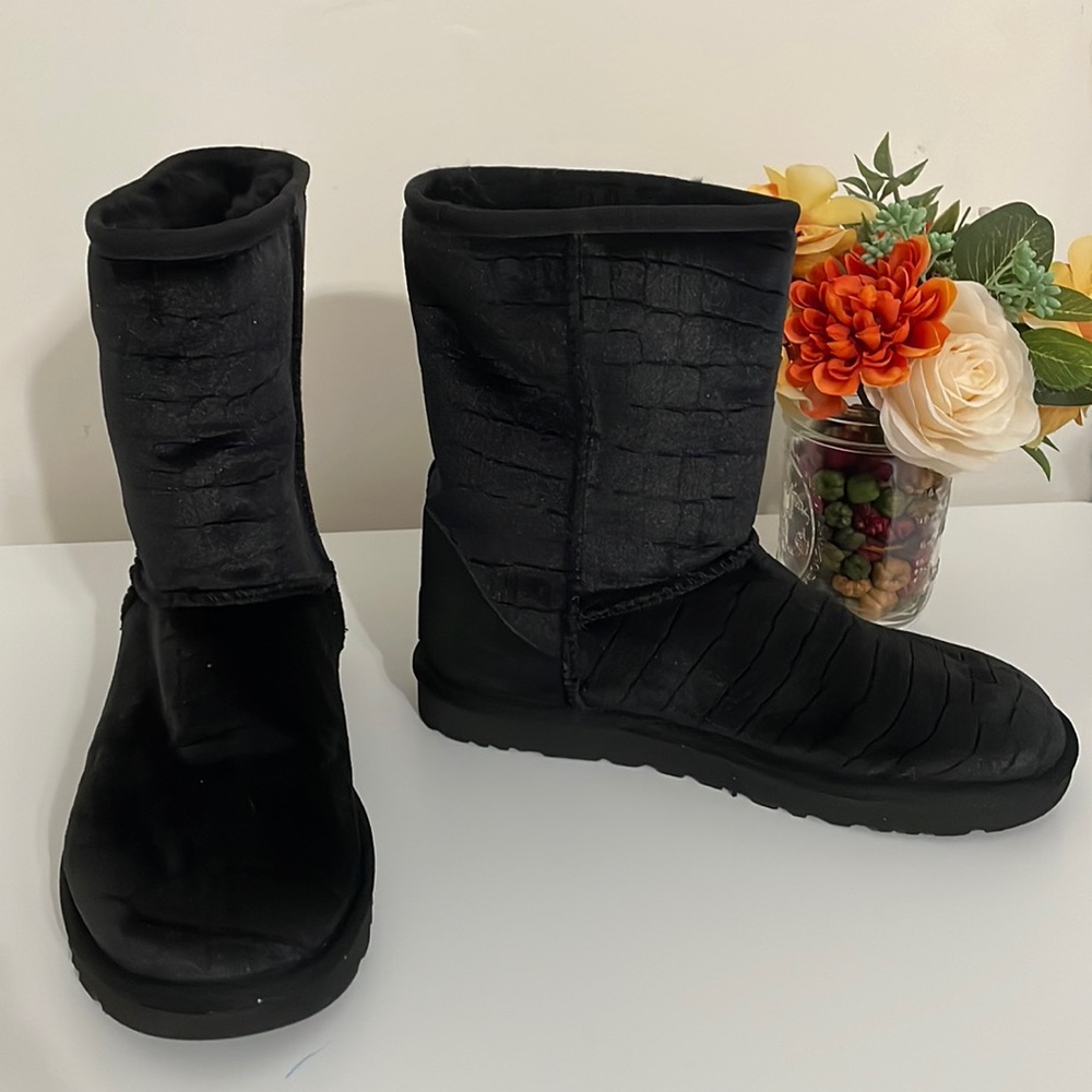 Black croc midi ugg boots